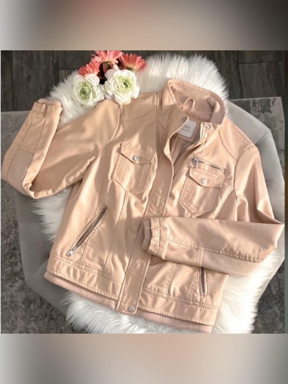 Cavalini Ci Sono Blush Pink Faux Leather Zip Up Jacket Sz LG 70% OFF PRICE FIRM
